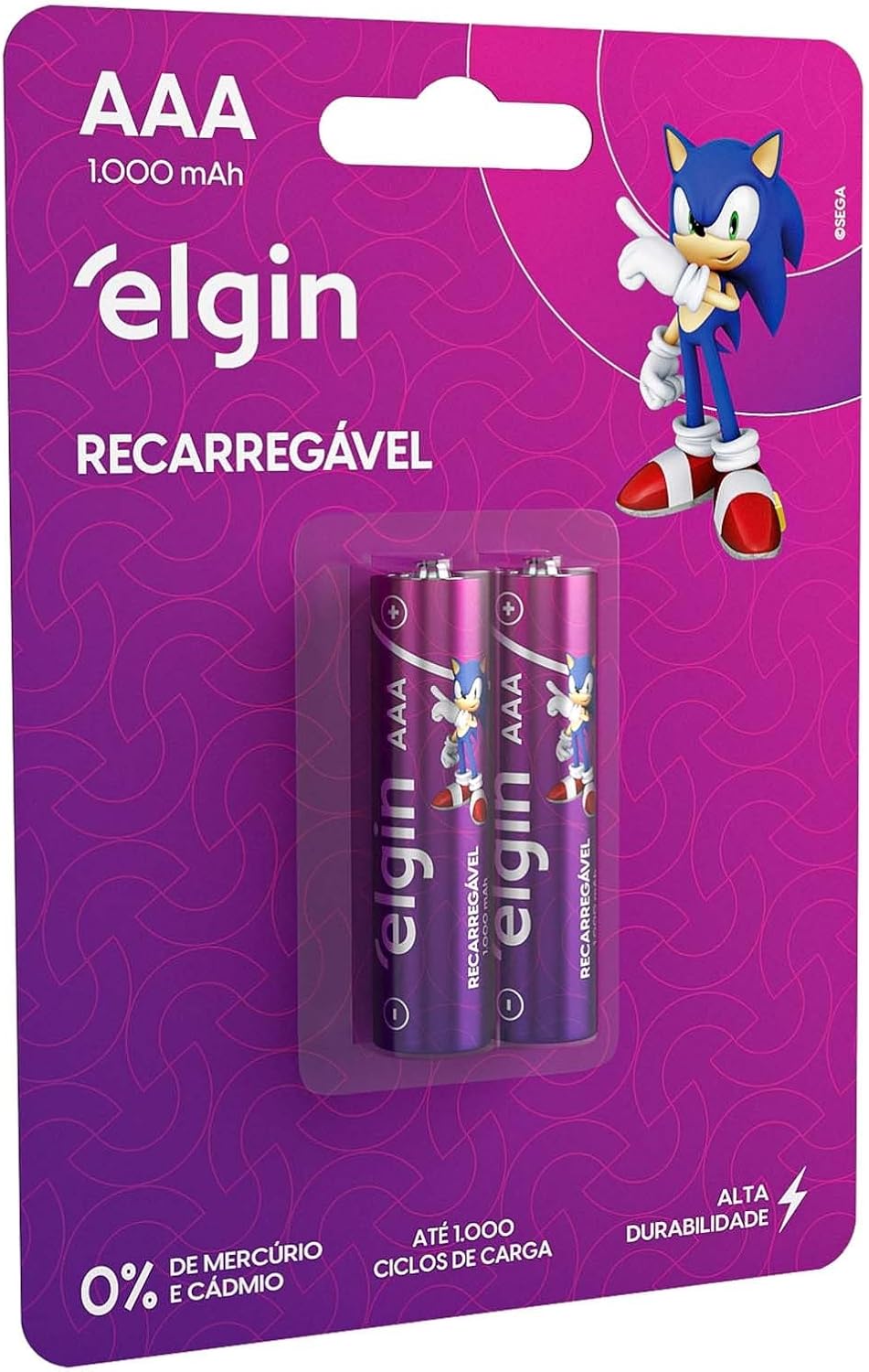 Pilha recarregável AAA 1000mAh Elgin com 2 unidades Palito