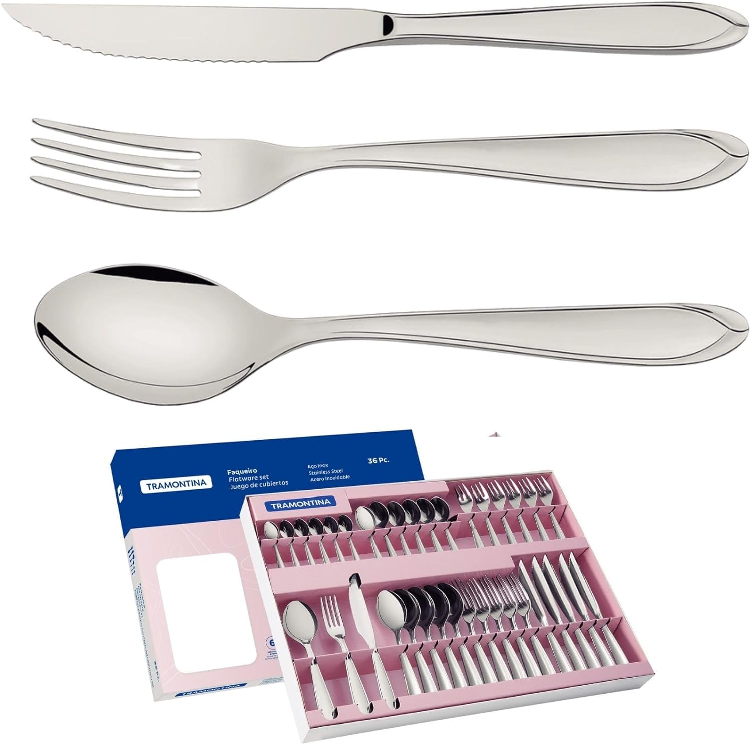 • Faqueiro Churrasco Aço Inox, 36 Peças, Tramontina