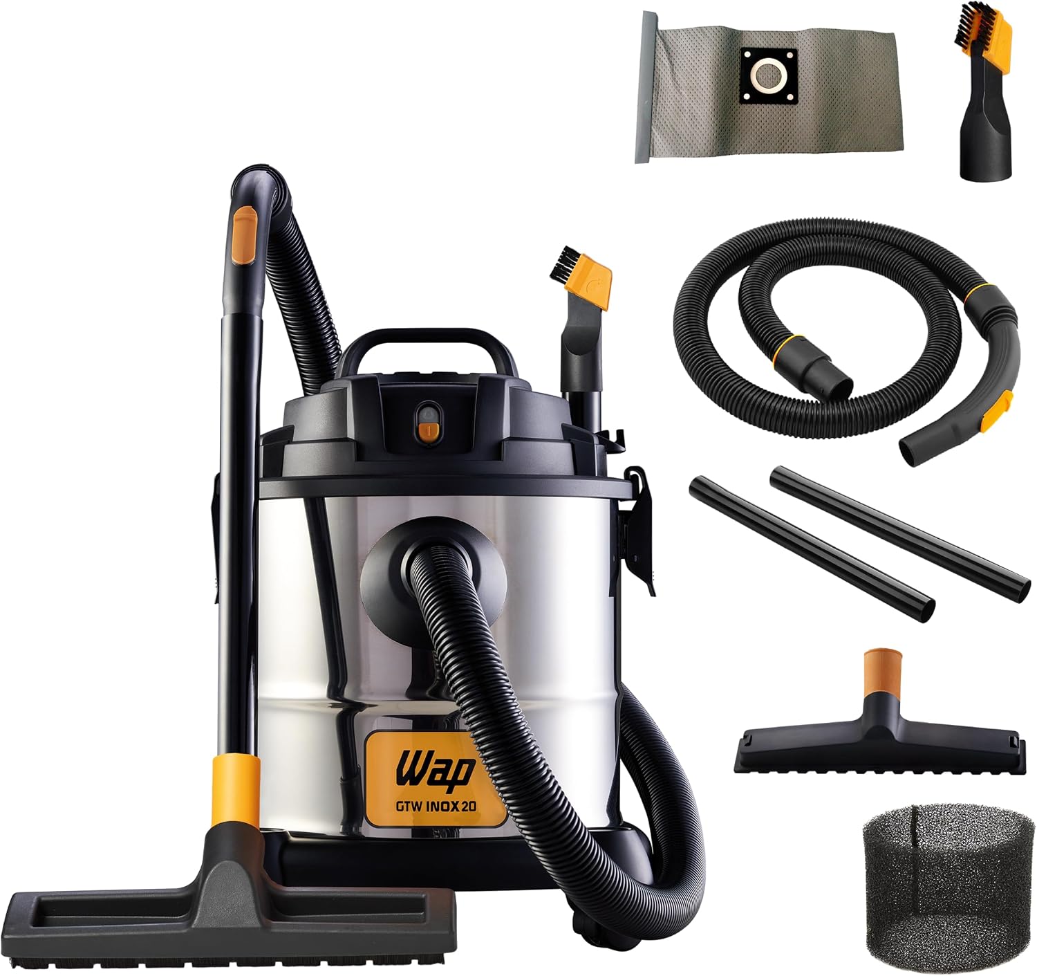 WAP Aspirador de Pó e Água Barril GTW INOX 20, Compacto, 20 Litros, com Filtro Lavável, 16