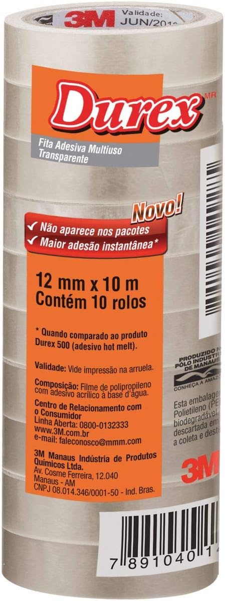🔥 Durex, 3M, Fita Adesiva Transparente, 76x76 mm, 90 Folhas, pacote de 10