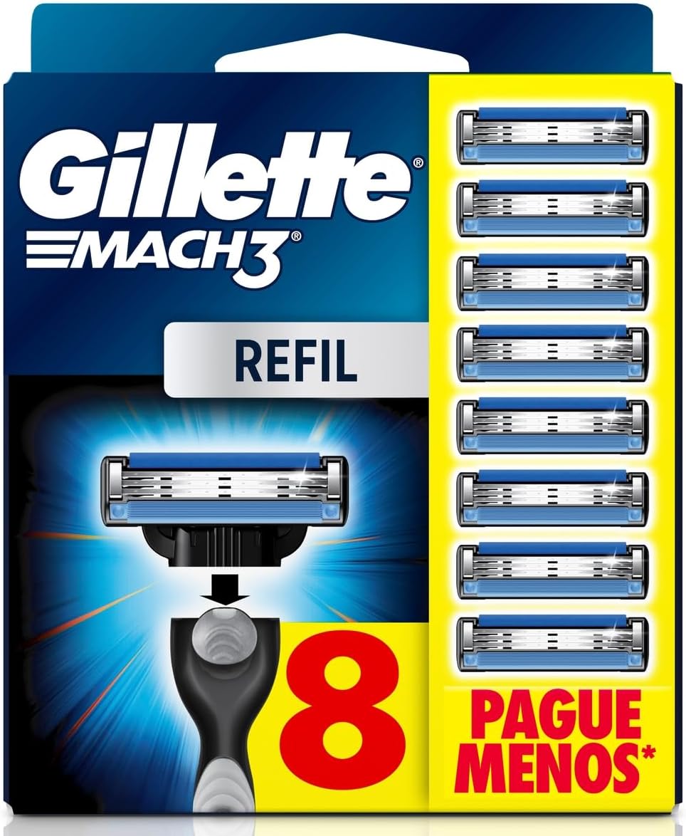 Gillette Mach3, Carga para Aparelho de Barbear com 3 Lâminas 8 Unidades