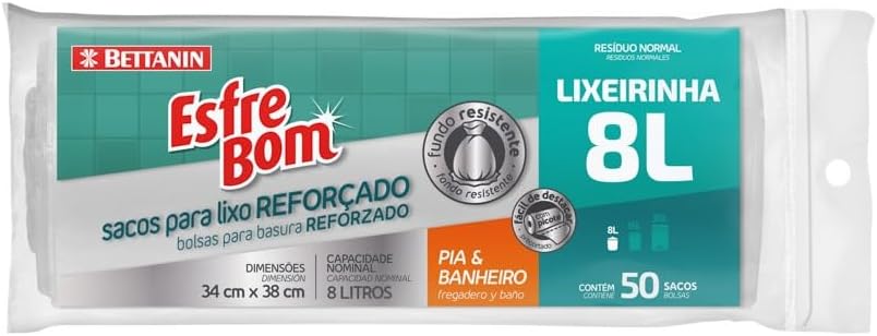 EsfreBom - Saco para Lixo de Pia e Banheiro, Rolo com 50 Sacos de 8 Litros