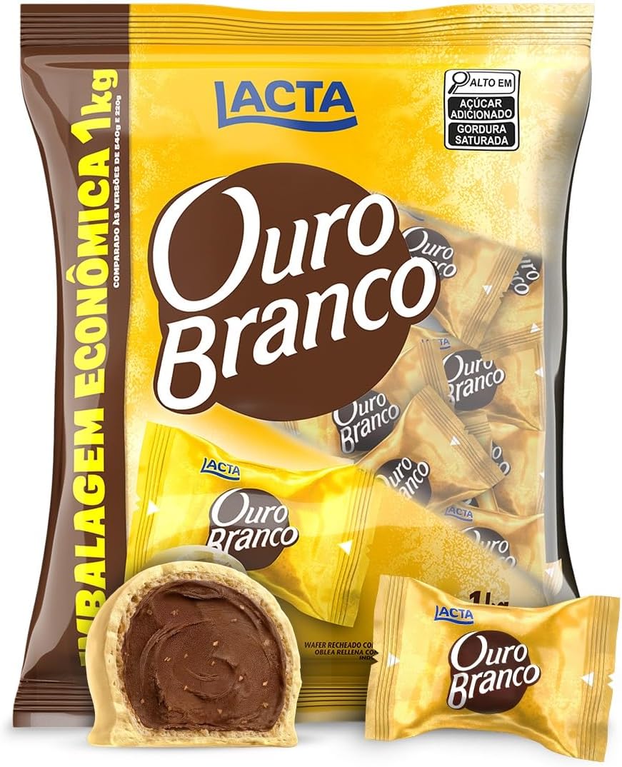 Lacta Ouro Branco - Wafer Recheado Sabor Chocolate Branco Pacote 1kg
