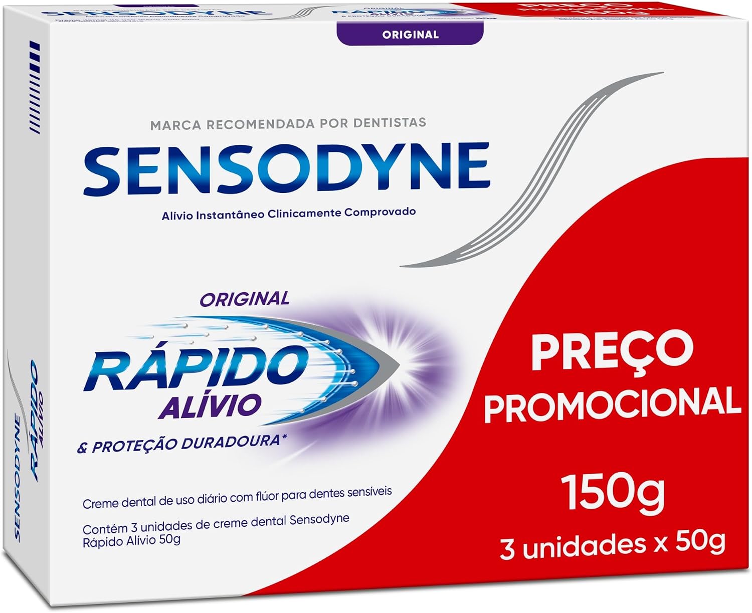 Sensodyne Creme Dental, Sensibilidade e Rápido Alívio e Proteção Duradoura Leve 3 e Pague 