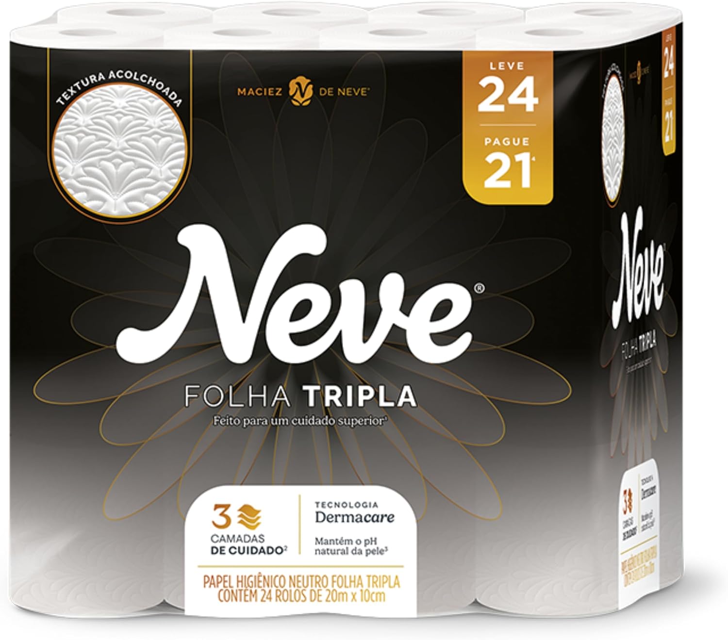 Neve Papel Higiênico Supreme Folha Tripla, 20m, Leve 24 Pague 21 Rolos