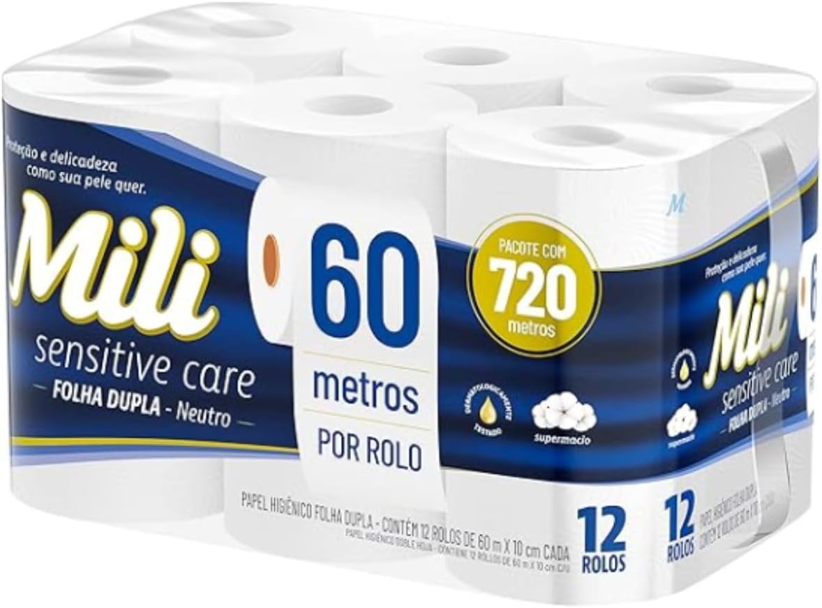 Mili Papel Higiênico Folha Dupla 12Rolos 60 Metros