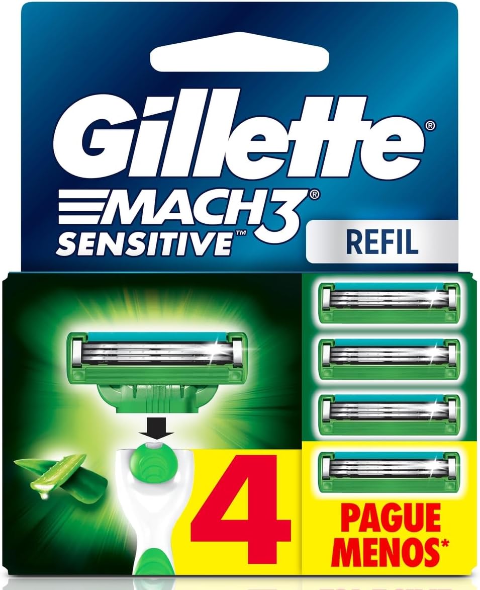 Gillette Mach3 Sensitive Carga Aparelho de Barbear com Aloe 4 Unidades