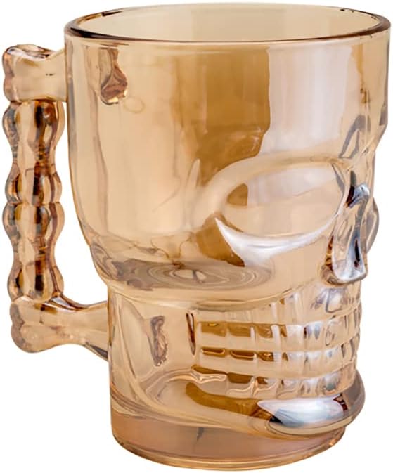 LYOR - Caneca para Chopp e Cerveja de Vidro Caveira Rock Style Âmbar Metalizado 510ml