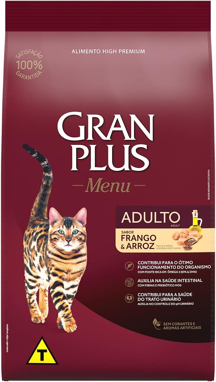 Ração para Gatos Adultos de Frango e Arroz Granplus, 10 1kg