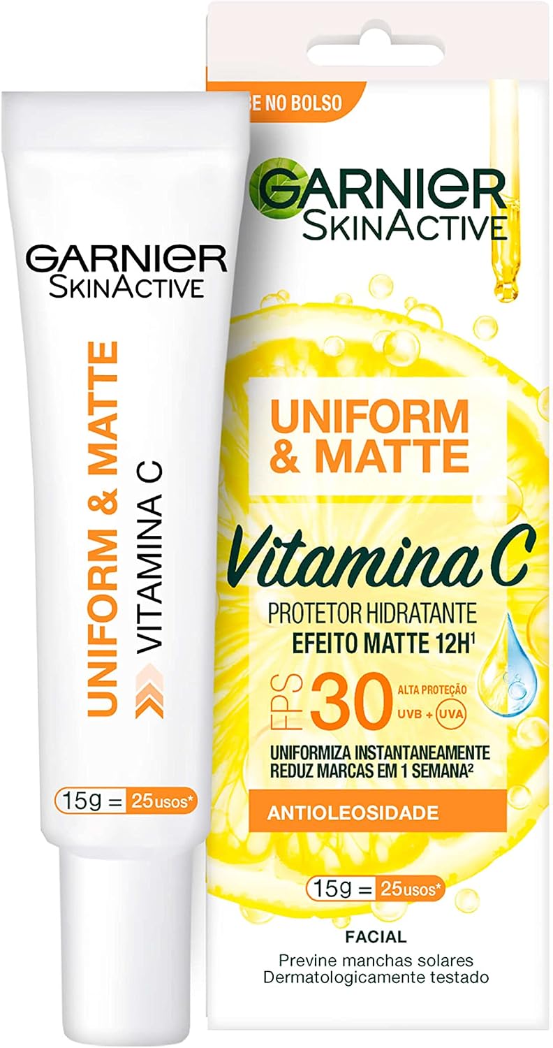 Garnier Uniform & Matte Protetor Hidratante Facial com Vitamina C e Ação Antioxidante, Con