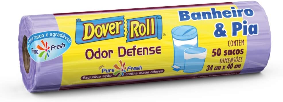 Dover-Roll Odor Defense Banheiro & Pia Lilás, Rolo com 50 Sacos para Lixo Pure Fresh