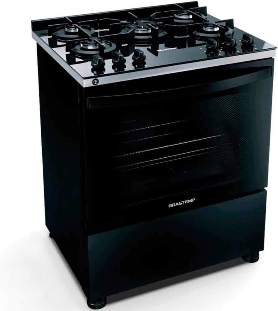 Fogão 5 Bocas de Piso Brastemp Mesa de Vidro Bivolt Preto BFS5VCE