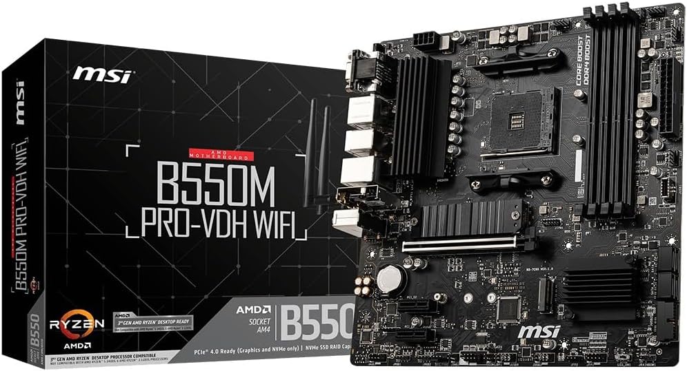 Placa-Mãe MSI B550M PRO-VDH WIFI AM4 mATX – Suporte Ryzen, DDR4, Wi-Fi Integrado, M.2 NVMe