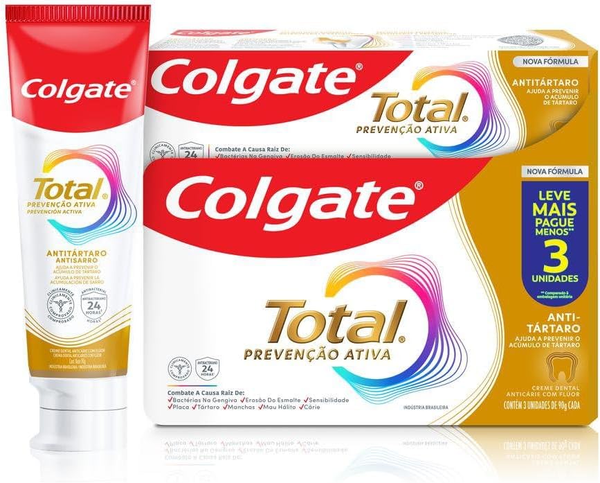 Colgate Total Antitártaro Creme Dental com Flúor, 3x90g
