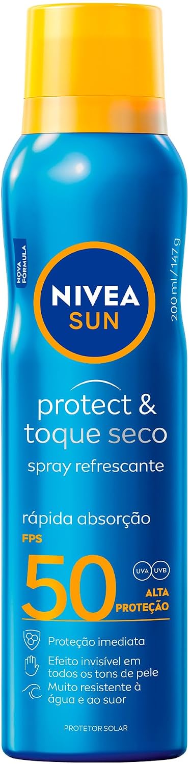 NIVEA SUN Protetor Solar Spray Protect & Toque Seco FPS 50 200ml, Alta Proteção UVA/UVB, E