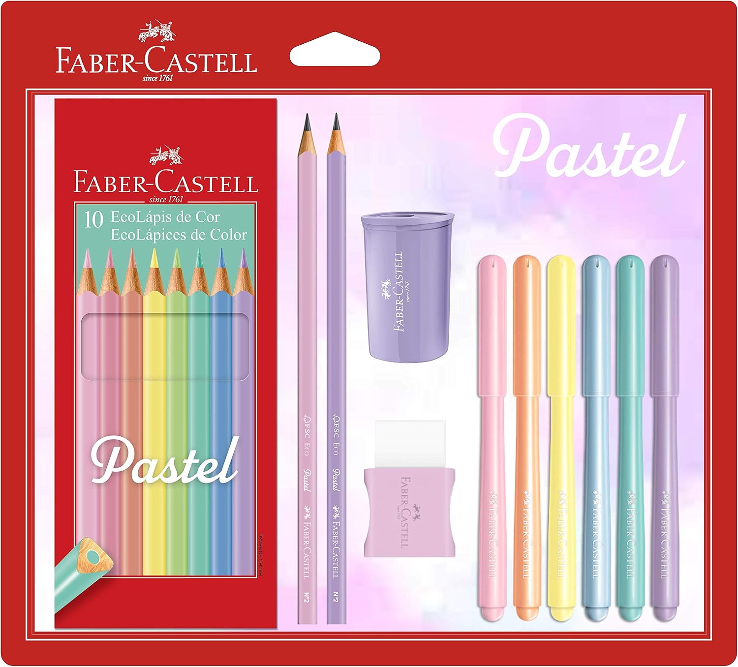 Kit Tons Pastel, Faber-Castell, KIT/PASTEL, Lápis de Cor + Canetinhas + Borracha + Apontad