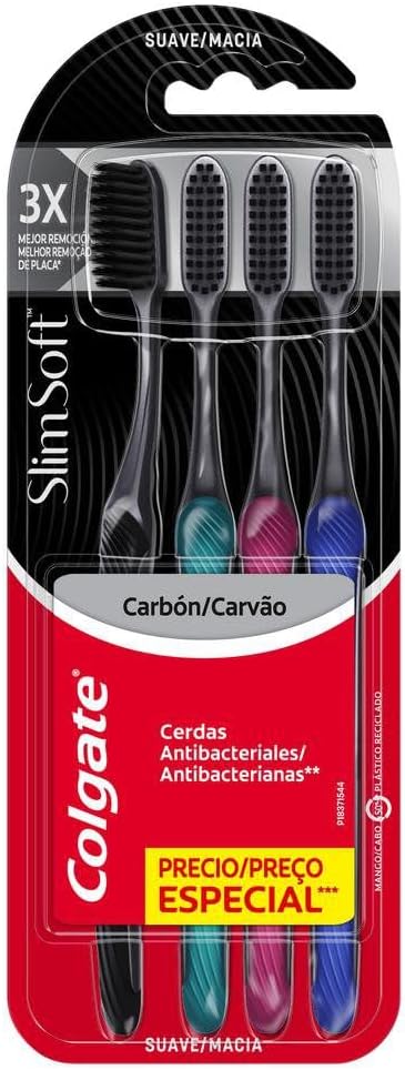 Colgate Slim Soft Black Escova de Dente Macia, 4 Unidades