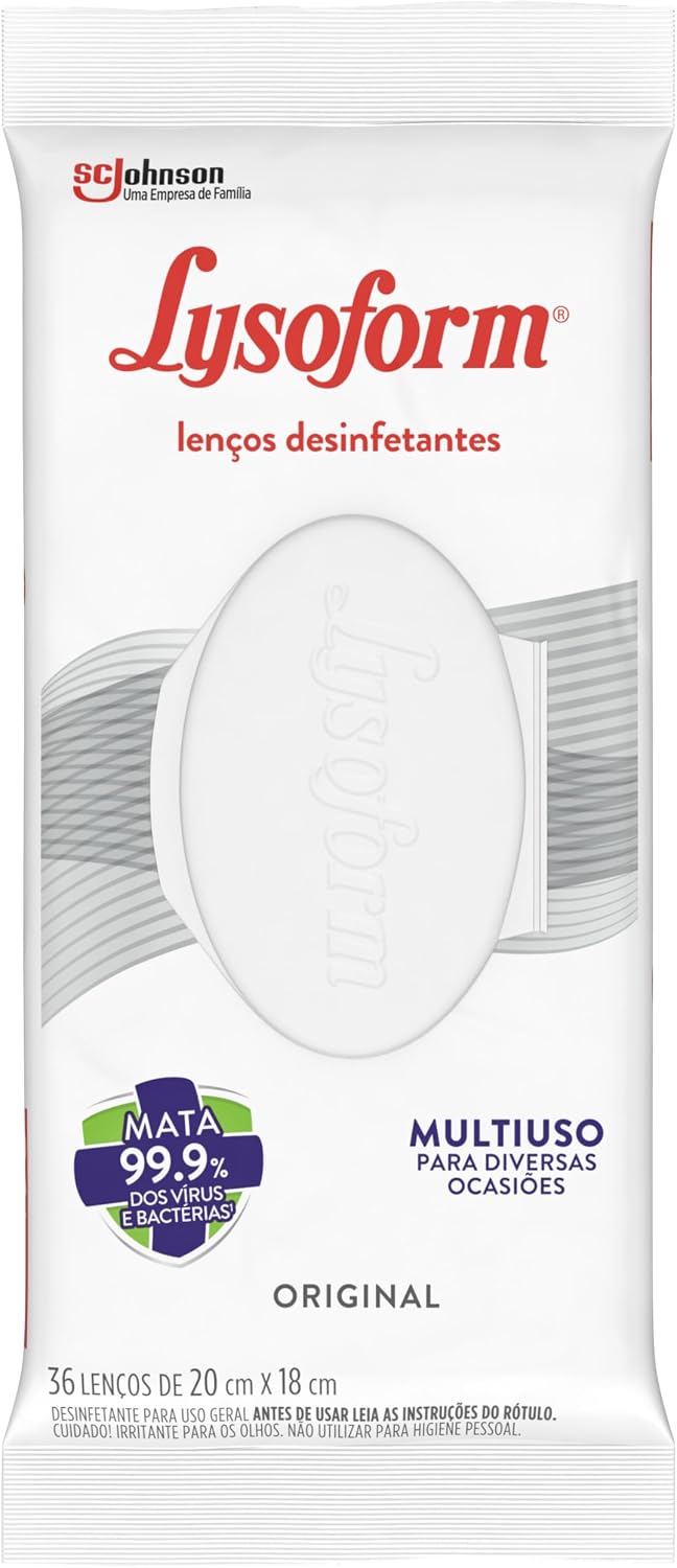 Lysoform Original, Lenço Umedecido Desinfetante, Multisuso, Desinfecção e Limpeza, 36 unid