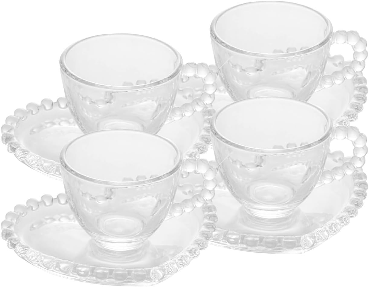 Conjunto 4 Xícaras de Café de Cristal com Pires Coração 85ml