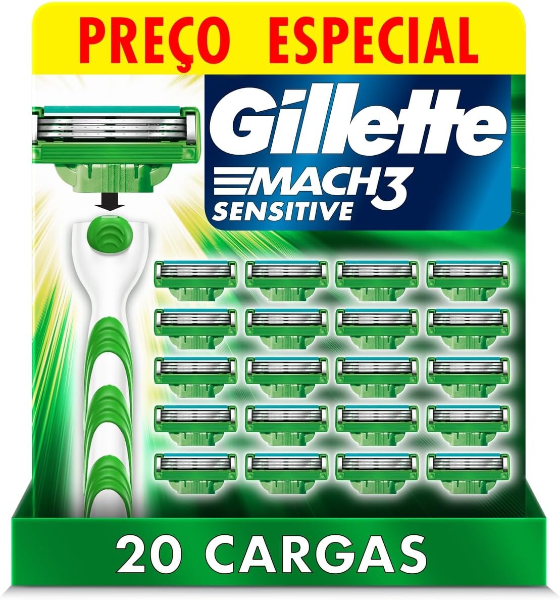 🔥Gillette Mach3 Sensitive - Carga para Aparelho de Barbear, 20 unidades