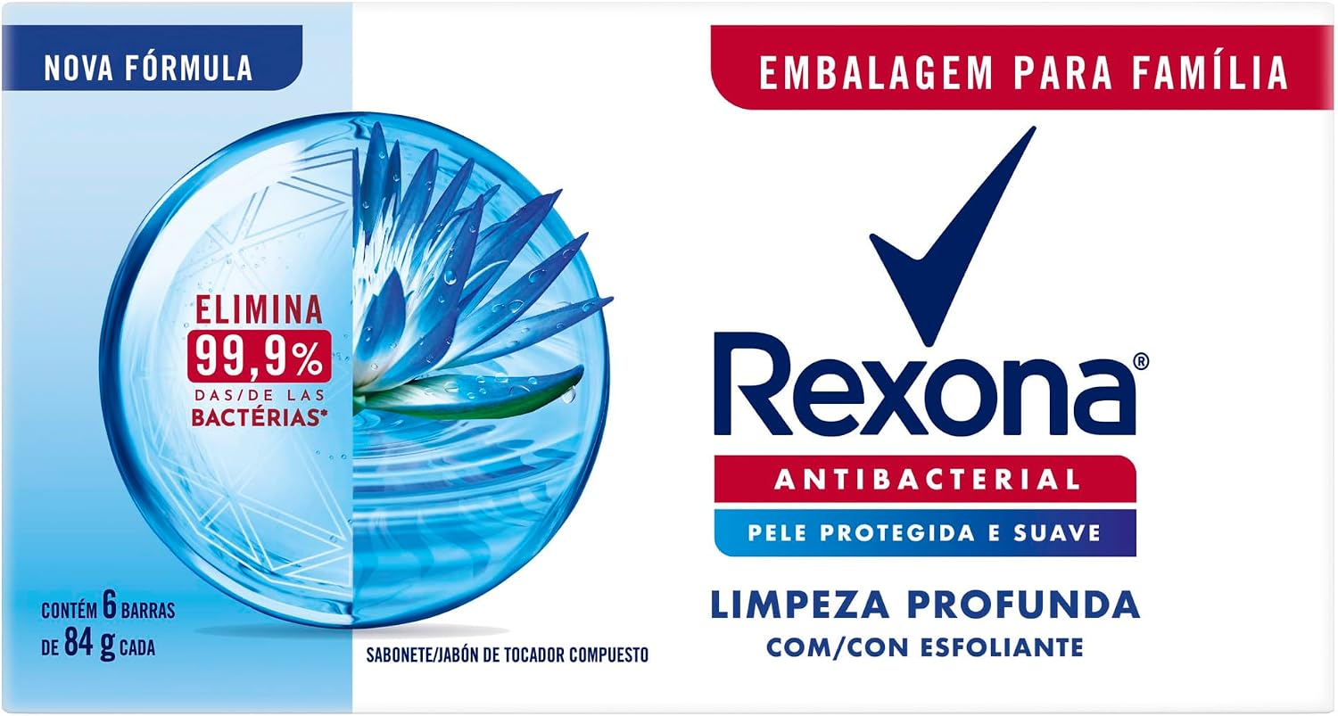 Rexona Pack Sabonete Em Barra Antibacterial Limpeza Profunda Envoltório 6 Unidades De 84G 