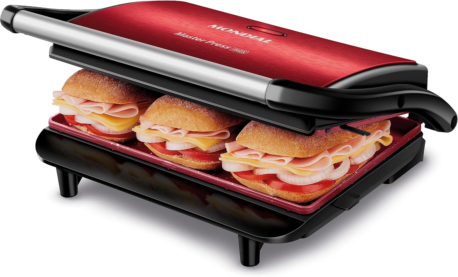 MONDIAL Press Grill Master Press, Vermelho/Inox, 1000W, 127V - PG-01-RC