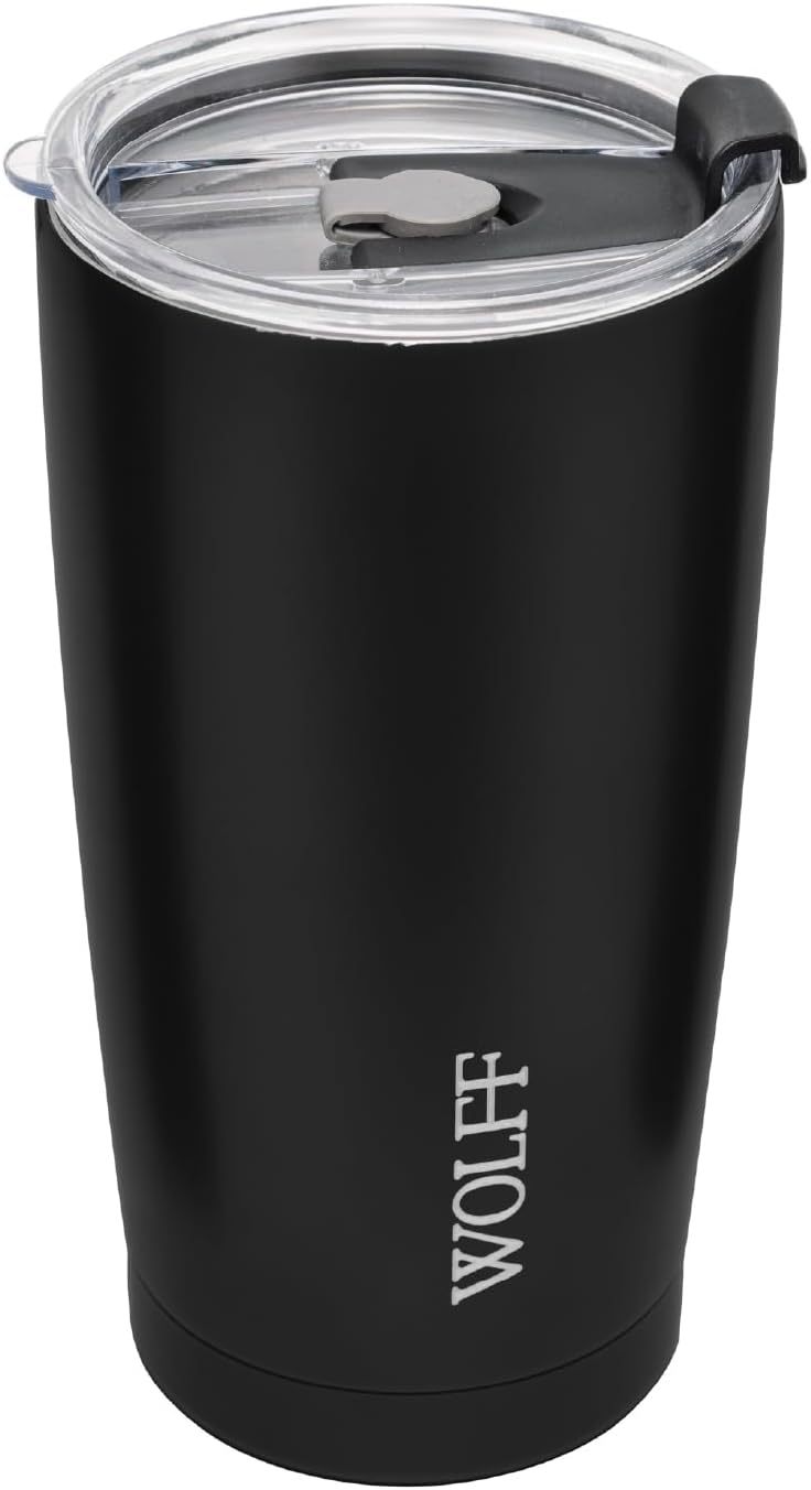 WOLFF - Copo Térmico de Aço Inox Parede Dupla Com Tampa 600ml Preto