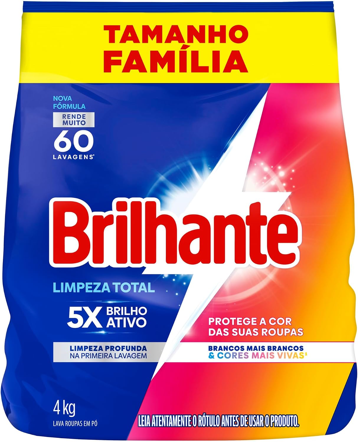 Brilhante Lava-Roupas em Pó Roupas Brancas e Coloridas Limpeza Total Tamanho Família 4 kg