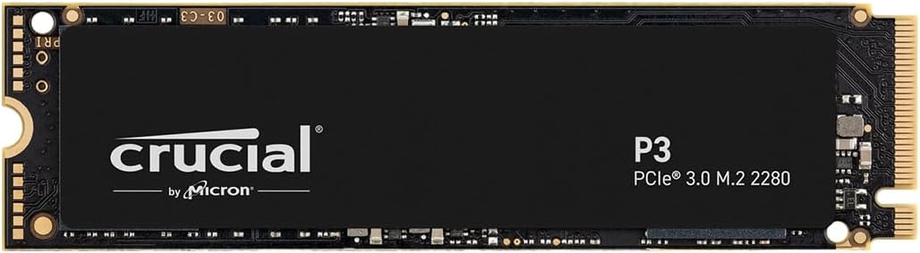 SSD Crucial P3 500GB NVMe M.2 2280 (Leitura até 3500 MB/s e Gravação até 1900 MB/s)