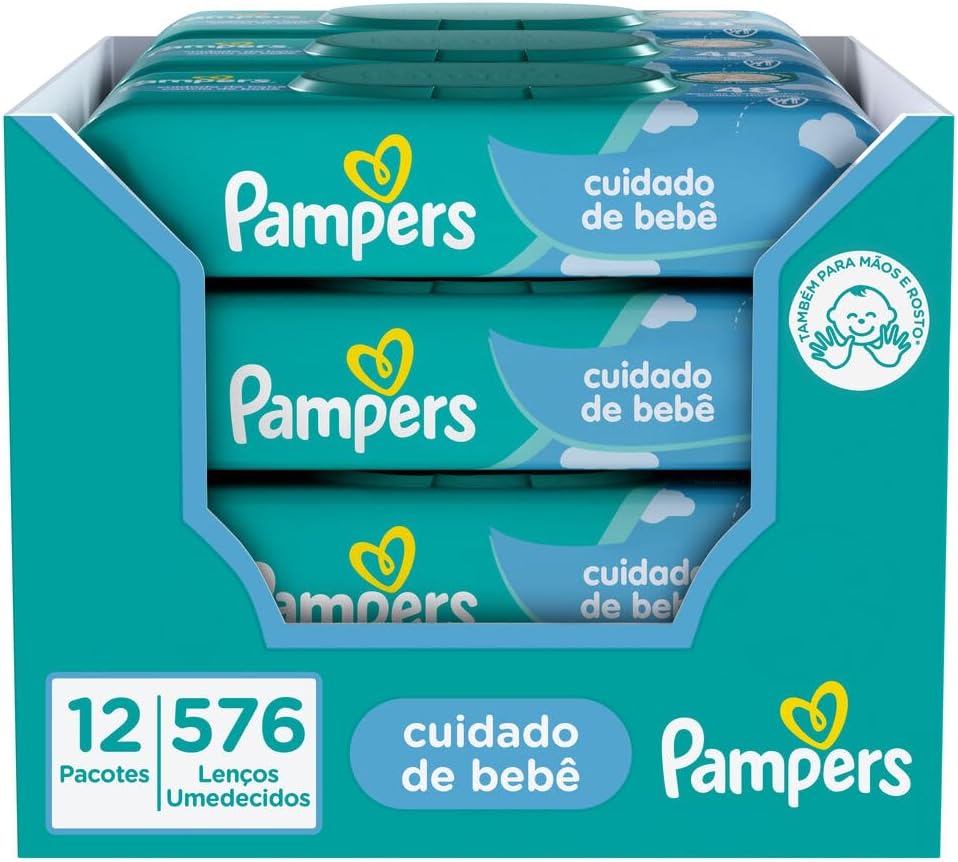 Kit Lenço Umedecido para Limpeza Pampers - Cuidado do Bebê - 12 Pacotes