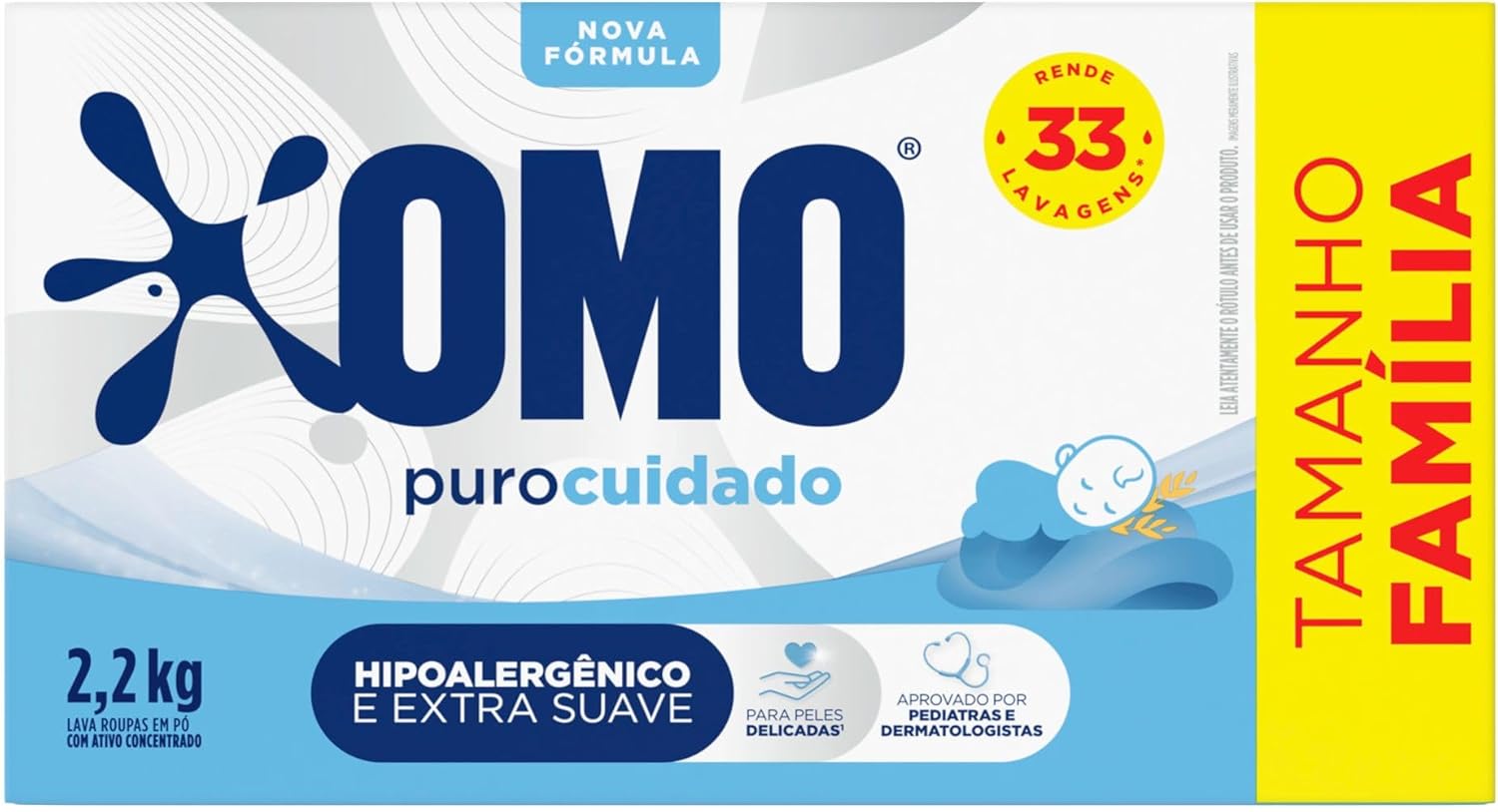 Lava-Roupas em Pó Omo Puro Cuidado Caixa 2,2kg