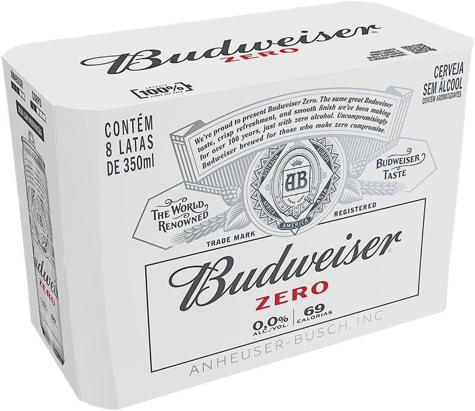 Cerveja Sem Álcool Budweiser, Lata 350ml, Pack com 8 unidades