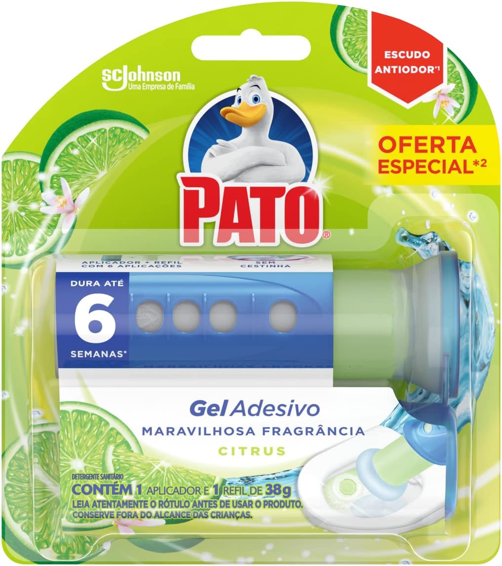 Pato Desodorizador Sanitário Gel Adesivo Citrus com Aplicador, 6 Discos