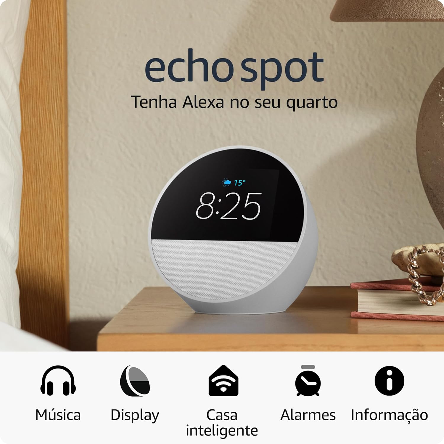 Echo Spot com Alexa (Geração mais recente) | Despertador inteligente com som vibrante