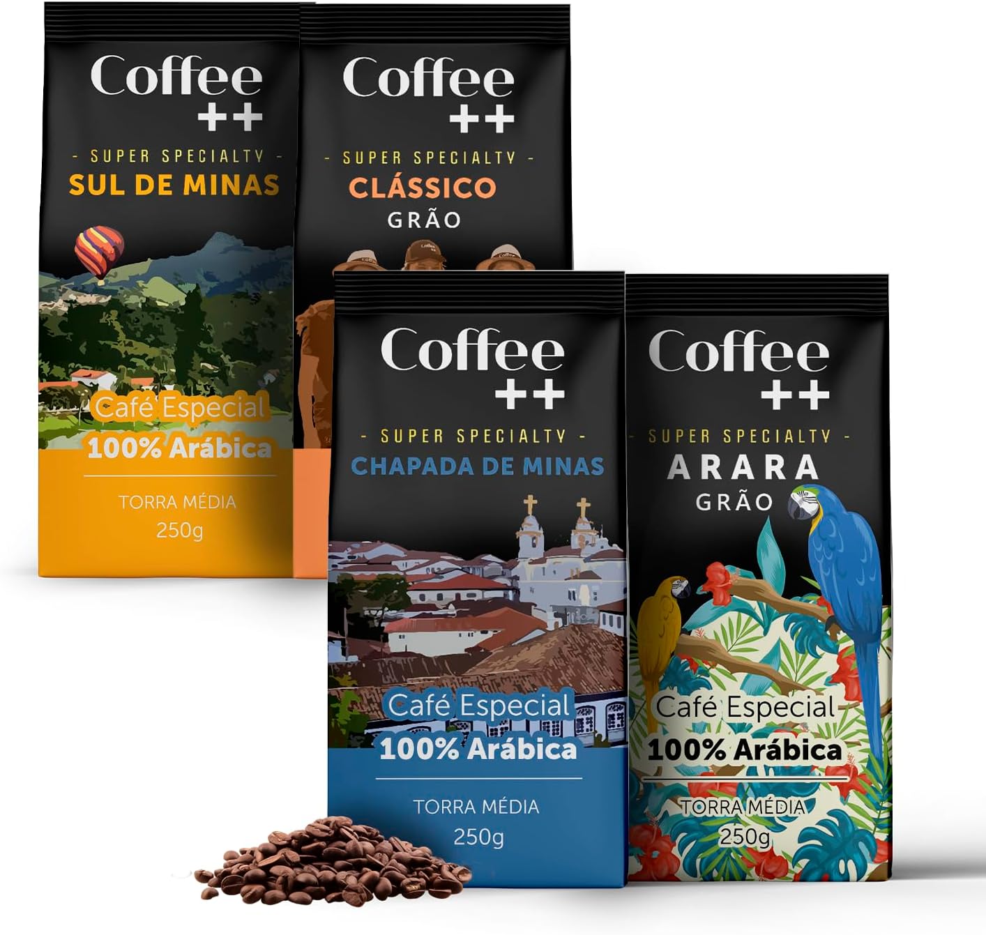Kit 4 Pacotes Café Especial em Grãos Coffee Mais Variedades