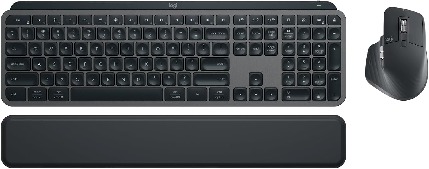 Combo Teclado e Mouse Sem Fio MX Keys S com Apoio para as Mãos, Conexão Bluetooth ou Recep