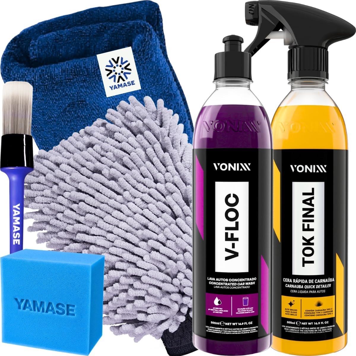 Kit V-Floc Shampoo Neutro Super Concentrado Automotivo + Cera Liquida Protetora Tok Final 