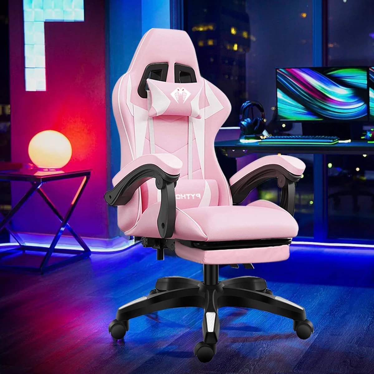 🔥Cadeira Ergonomica Gamer Com Apoio Para Os Pés（Rosa)