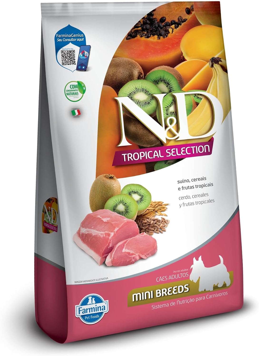 Ração N&D Tropical Selection Cães Adultos de Raças Pequenas Suíno, Cereais e Frutas Tropic