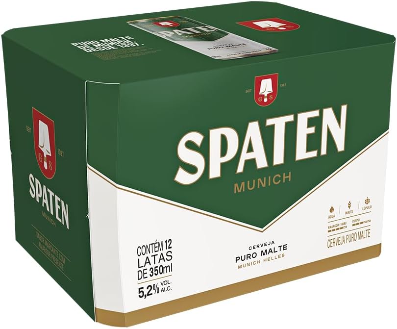 Cerveja Spaten, Puro Malte, Lata 350ml, Pack com 12 unidades
