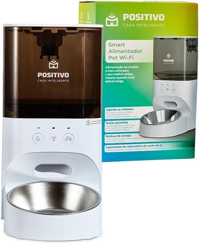Smart Alimentador Pet Wi-Fi Positivo Casa Inteligente, Agendamento de Porções por App, Gra