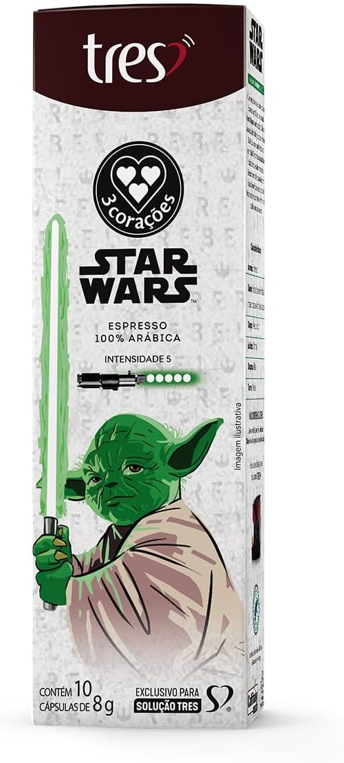 3 Corações Cápsula Café Espresso Star Wars Mestre Yoda TRES - 10 unid