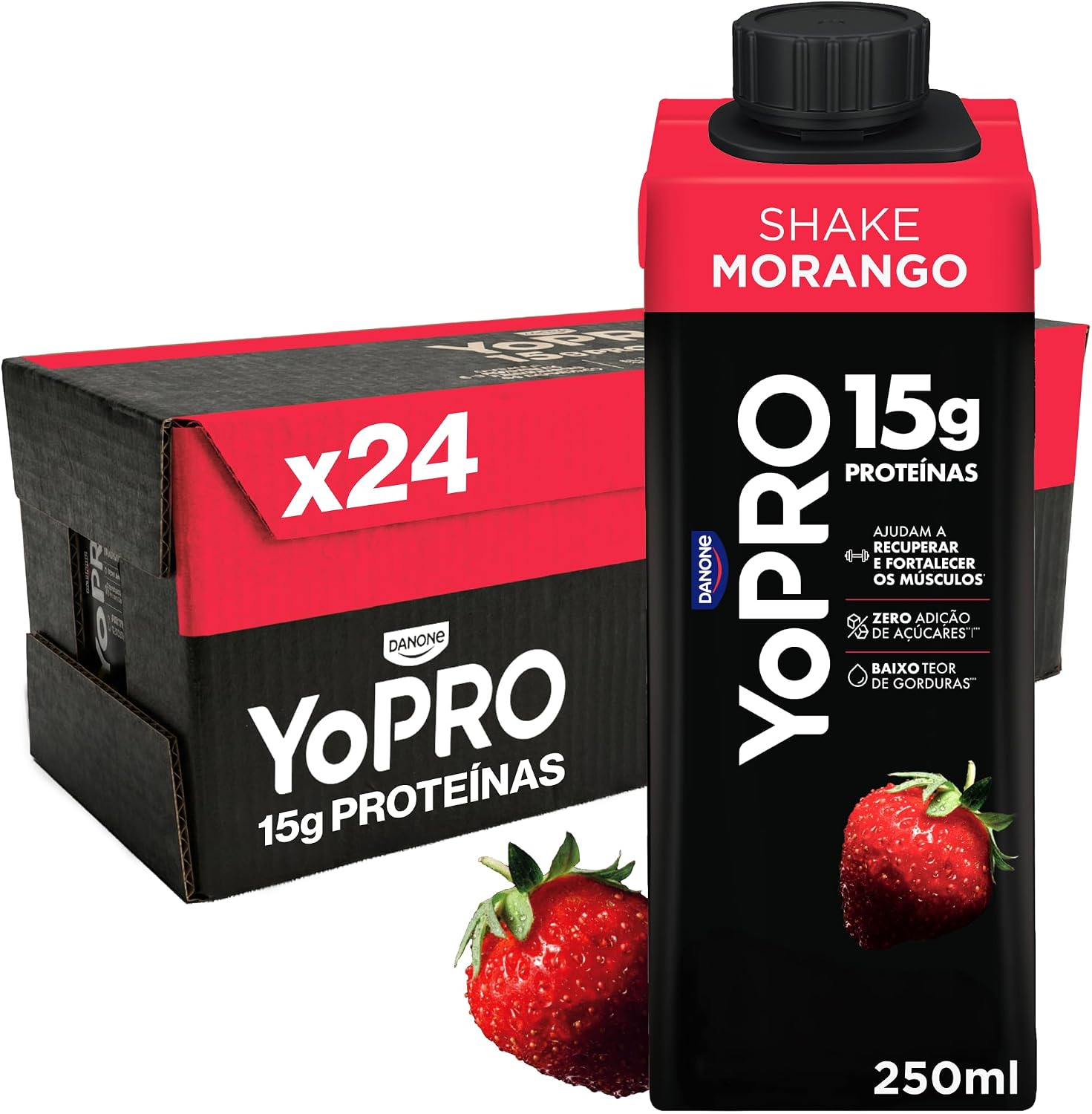 Pack YoPRO Bebida Láctea UHT Morango 15g de Proteínas 250ml -24 Unidades
