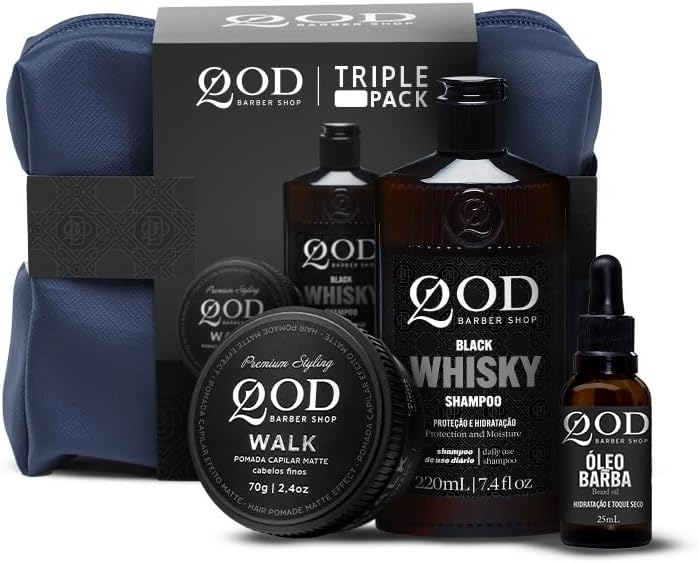 QOD Barber Shop - Kit Triple Pack - Pomada Capilar Walk 70g + Shampoo Whisky 220ml + Óleo 
