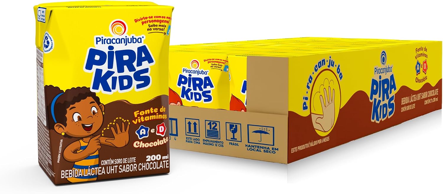 Achocolatado Piracanjuba Pirakids, 200ml, Pack com 27 Unidades