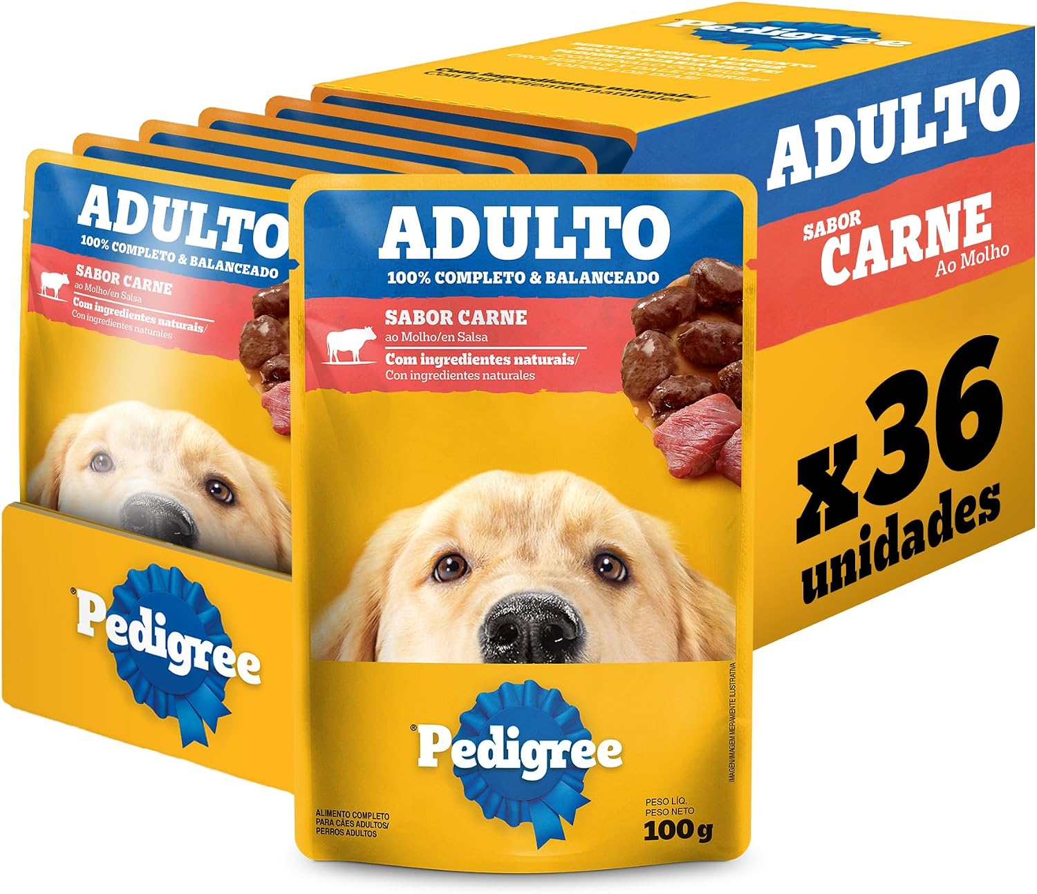 🔥 Pack Ração Úmida Pedigree Sachê Carne ao Molho para Cães Adultos 100 g - 36 unidades