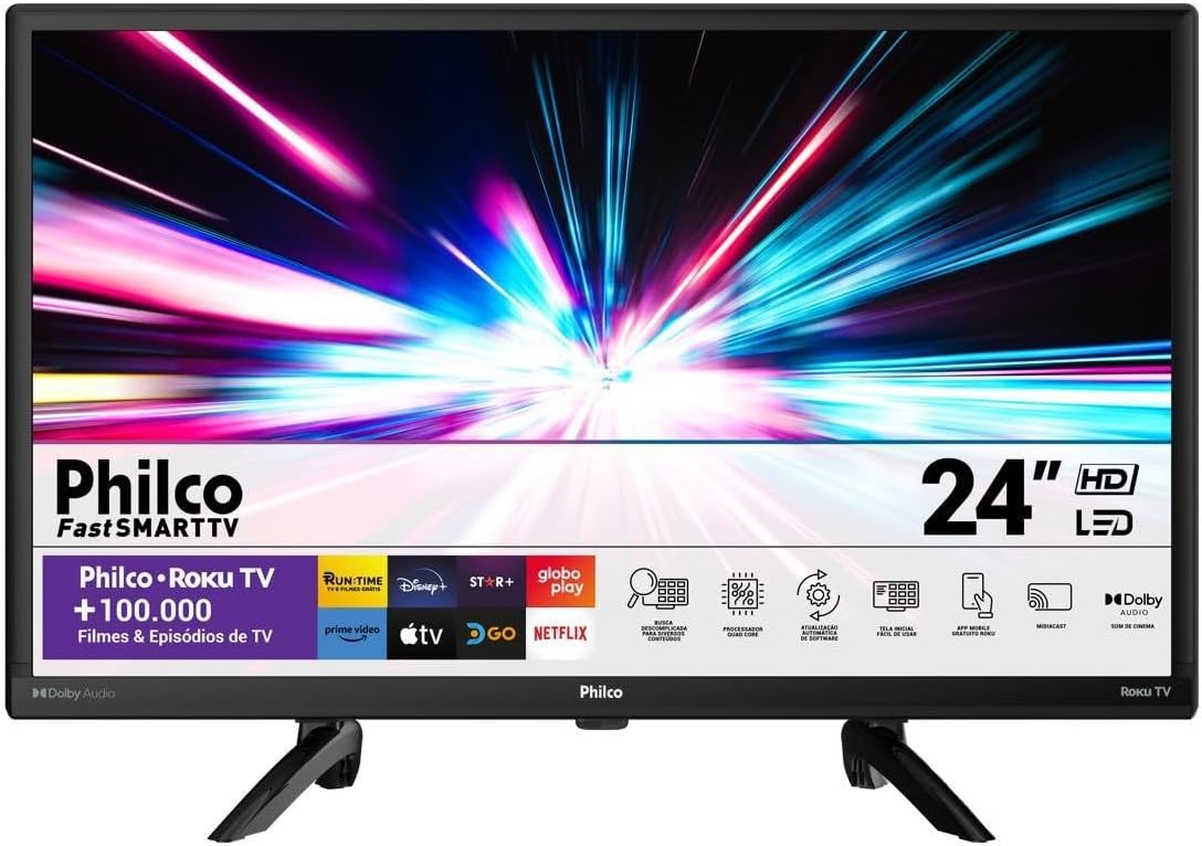 Smart TV 24” Philco Roku TV Dolby Audio