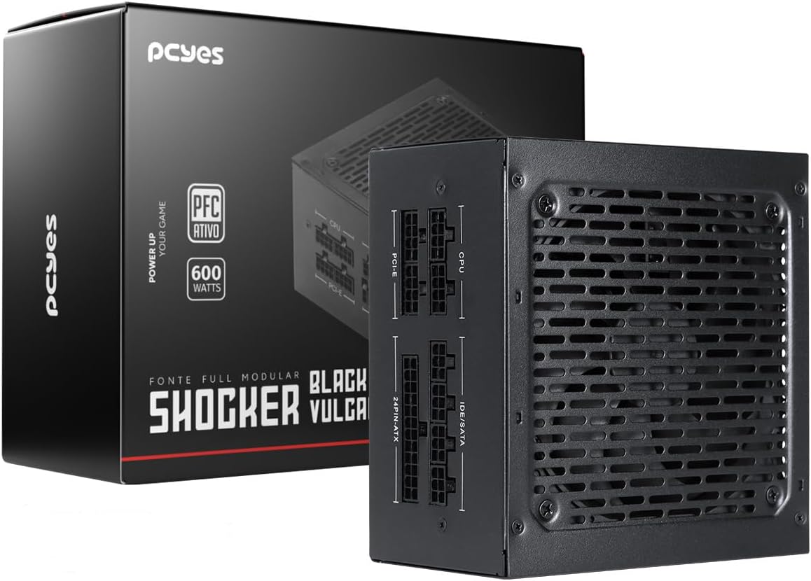 🔥 Fonte Gamer Pcyes Shocker Full Modular 600w 80 Plus White - Black Vulcan - FM600WBV