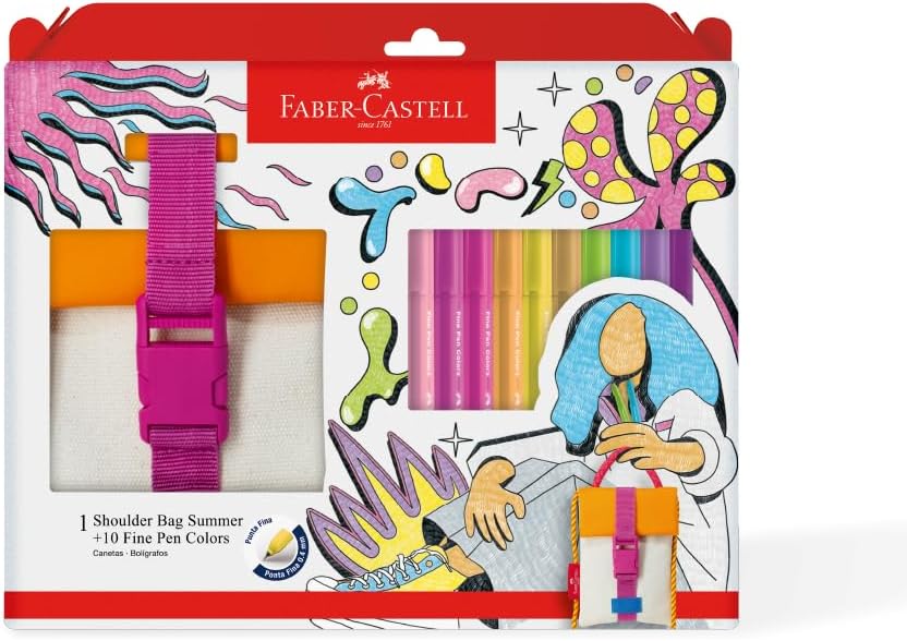 Fine Pen Colors Shoulder Bag Summer Faber-Castell + 10 Canetas Ponta Porosa Fina, 0.4