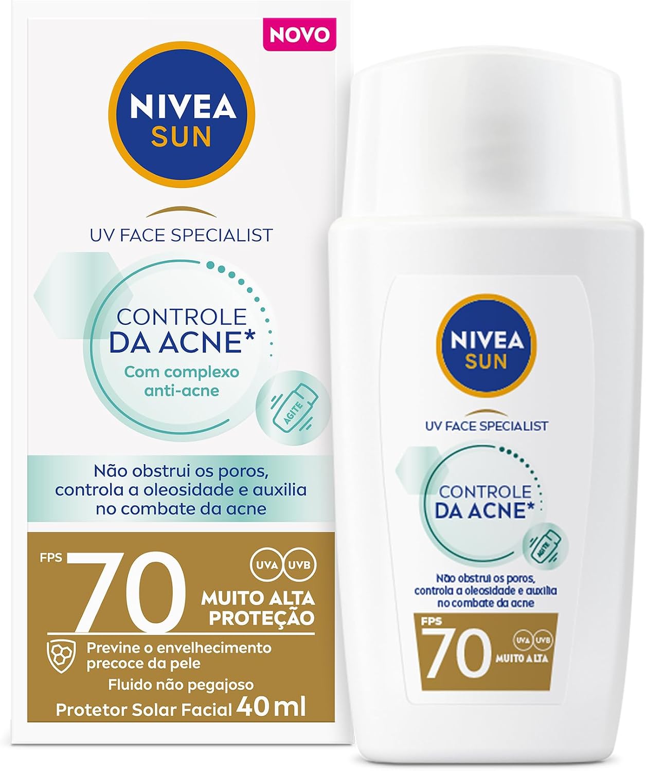 NIVEA SUN Protetor Solar Facial Fluido UV Face Specialist Controle da Acne FPS 70 40ml